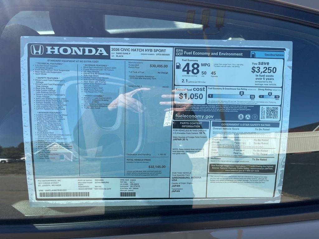 2026 Honda Civic Hybrid Sport