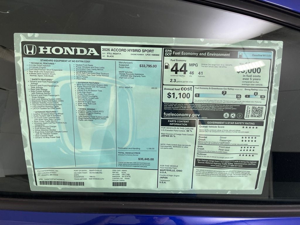 2026 Honda Accord Hybrid Sport