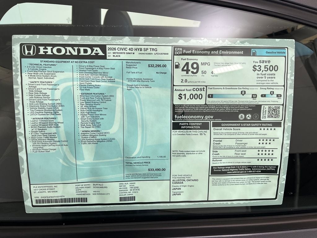2026 Honda Civic Hybrid Sport Touring