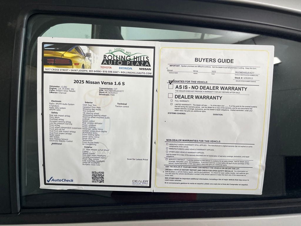 2025 Nissan Versa 1.6 S
