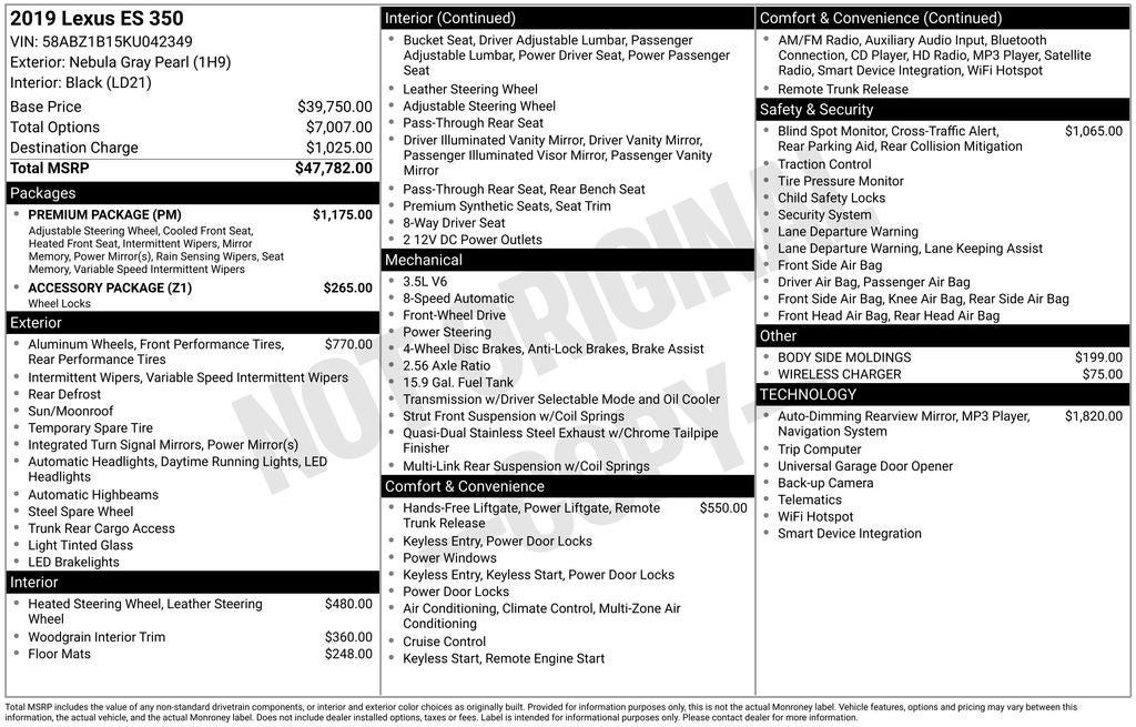 2019 Lexus ES 350 Ultra Luxury