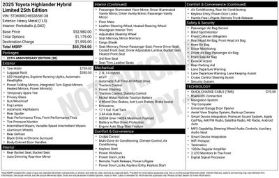 2025 Toyota Highlander Hybrid Limited 25th Edition