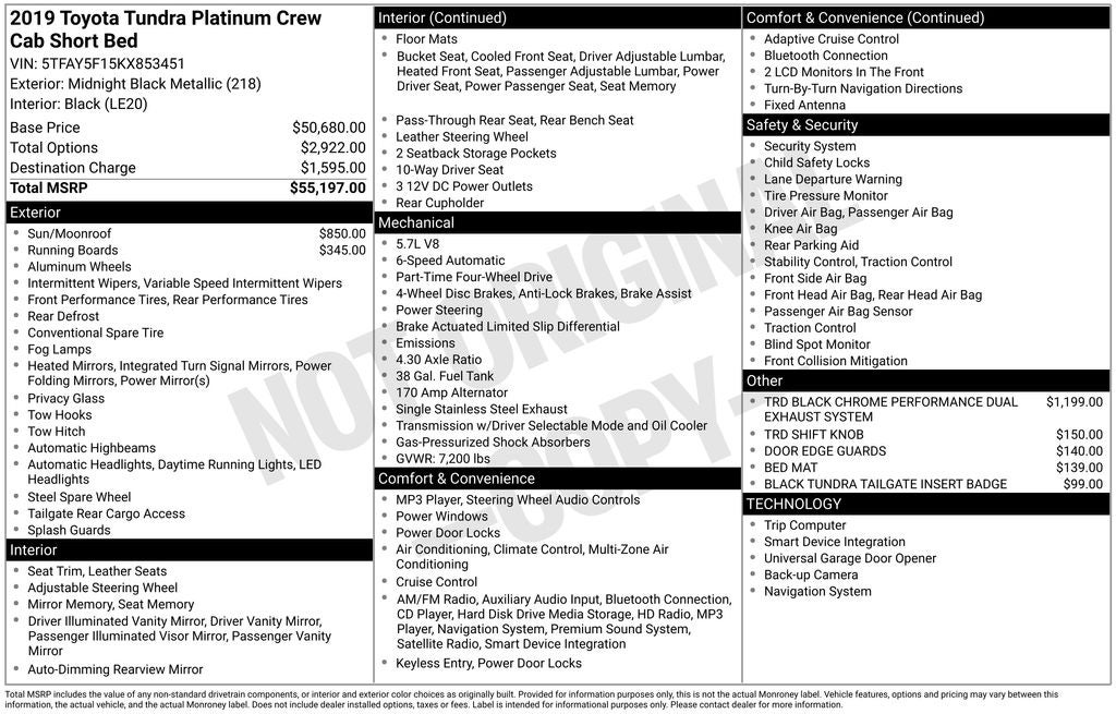 2019 Toyota Tundra Platinum 5.7L V8