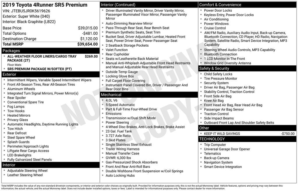 2019 Toyota 4Runner SR5 Premium